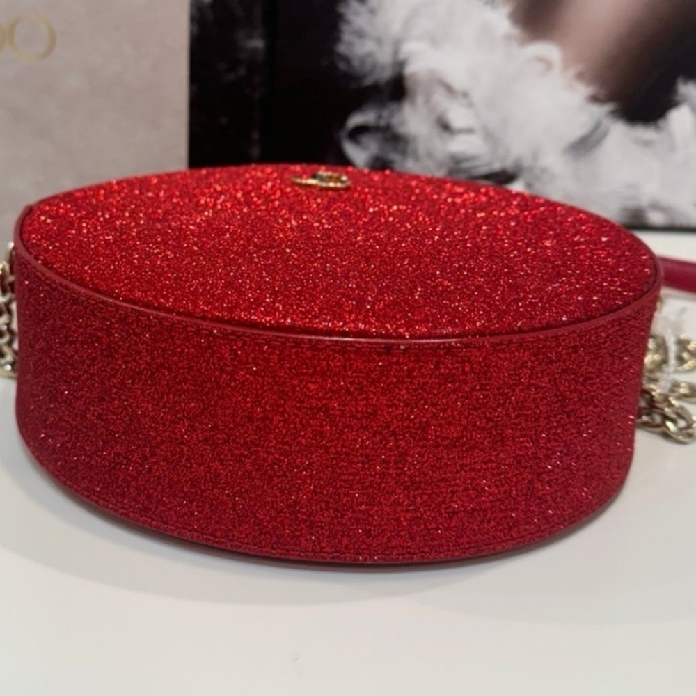 Jimmy Choo Red Glitter Round Crossbody Bag - Picture 3 of 7